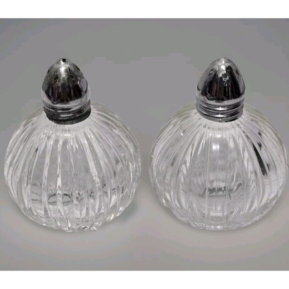 Vintage Crystal Salt Pepper Shakers Glass Fancy Lids are Tarnished - Picture 1 of 4